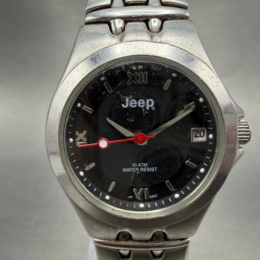 Jeep Watch Women 26mm Black Dial Silver Tone Date Round Date New Battery0