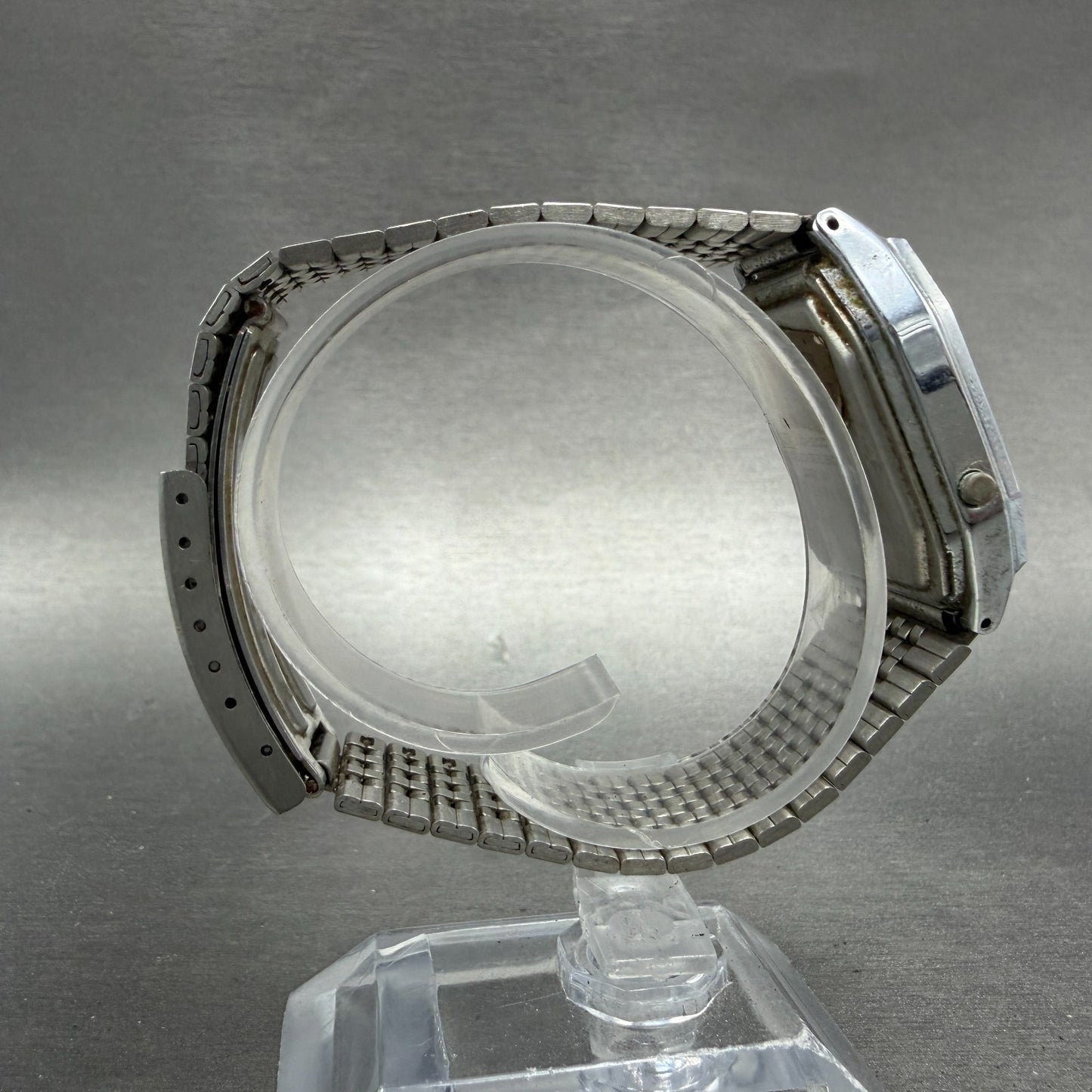 Casio Analog Digital Watch Men 32mm Silver Dial Silver Tone Alarm AQ-200 PARTS9