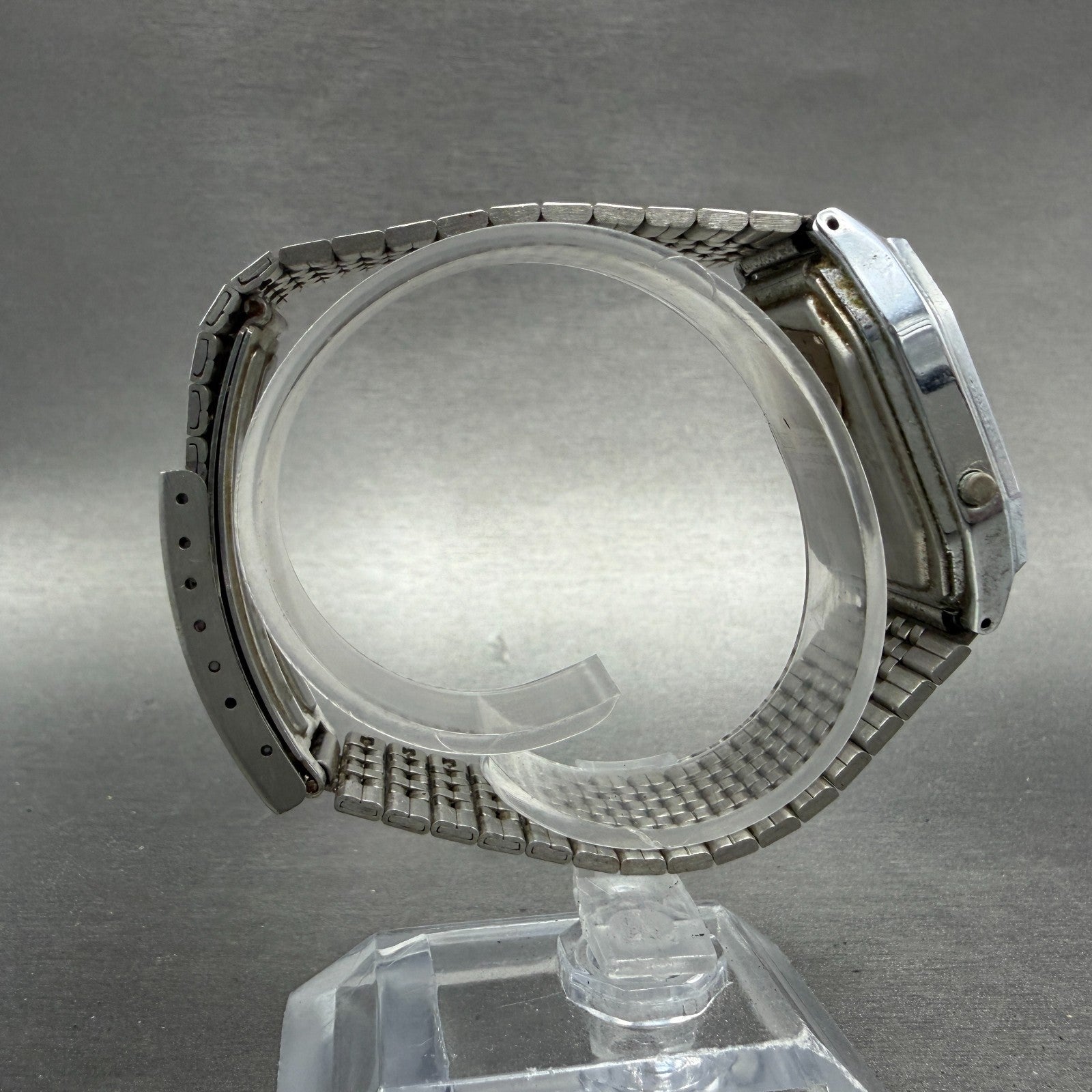 Casio Analog Digital Watch Men 32mm Silver Dial Silver Tone Alarm AQ-200 PARTS9