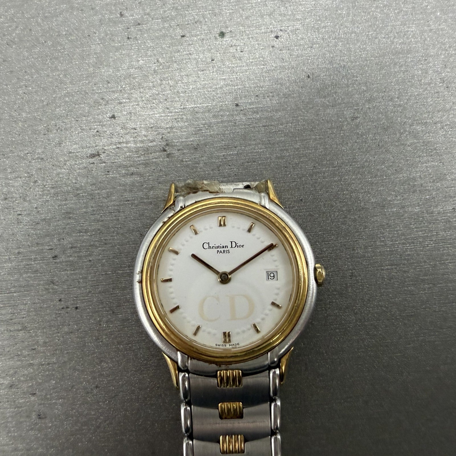 Cristian Dior Watch Women 27mm White Dial Two Tone Round READ!!! 48.146 New Batt0
