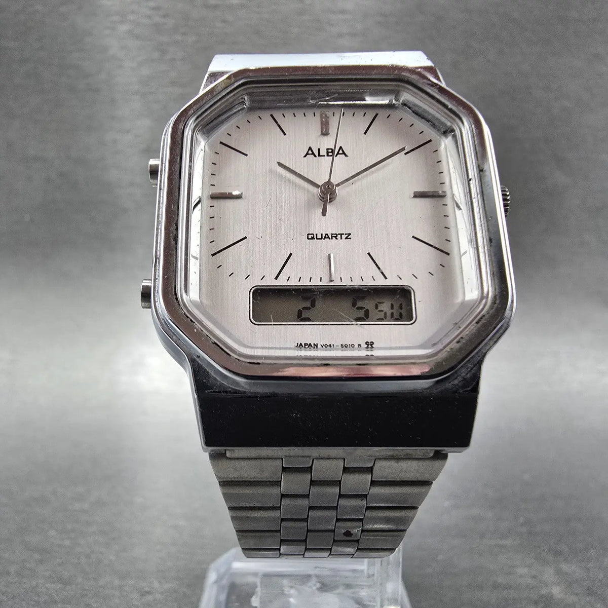 Seiko Alba Analog Digital Watch Men 32mm White Dial Silver Alarm Chrono READ!!!!5