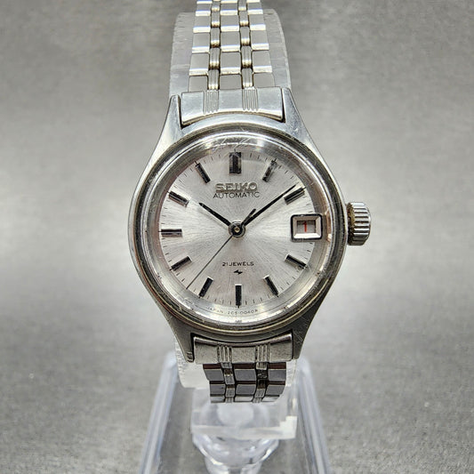 Seiko Automatic Watch Women 22mm Silver Dial Silver Tone Date 22050040 Runs0