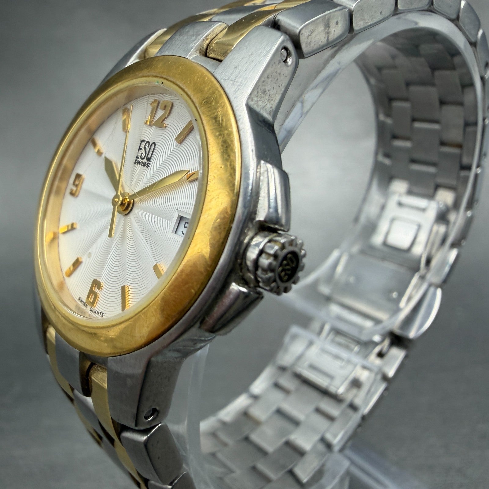 ESQ Watch Women 26mm White Dial Two Tone Date Round E5316 New Battery2
