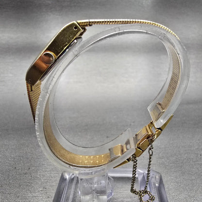 Seiko Watch Women 16mm Gold Dial Gold Tone Rectangle 2B20-5049 New Battery VTG6