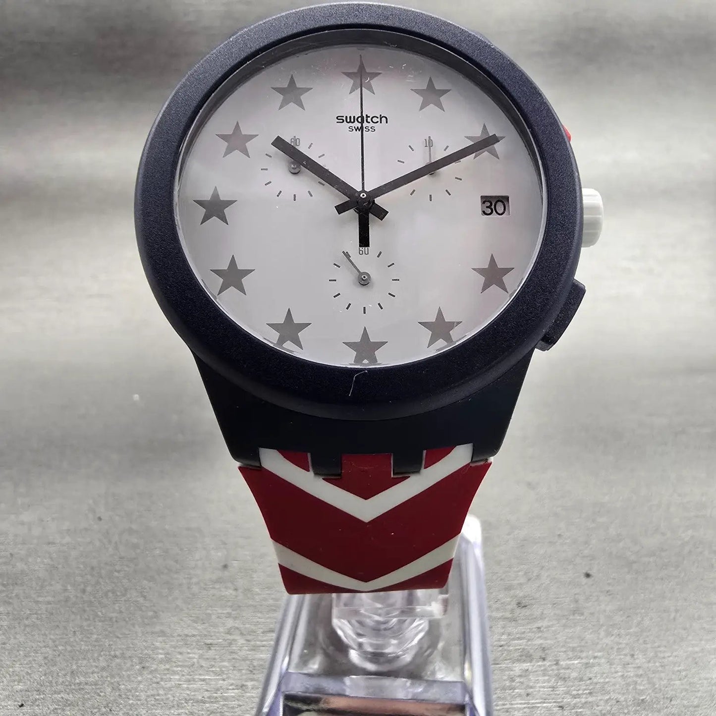 Swatch Free & Brave Chronograph Watch Men White Dial Blue Date SUSZ401 New Batt45