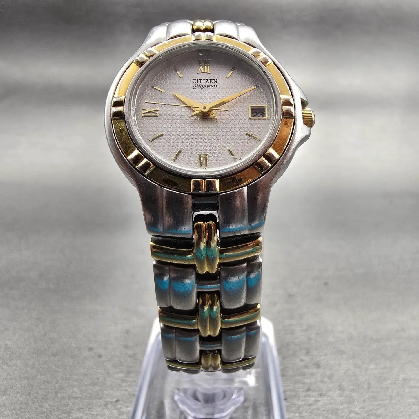 Citizen Elegance Watch Women 25mm Silver Dial Two Tone Date 1012-H20119 New Batt5