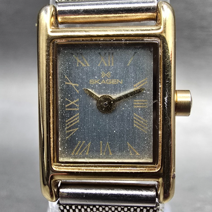 Skagen Watch Women 15mm Silver Dial Gold Tone Rectangle 136SGS New Battery BD1