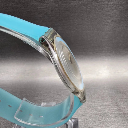 Swatch Skin Mille Linie Watch Women 34mm Silver Dial Clear Case SFK140 New Batt3