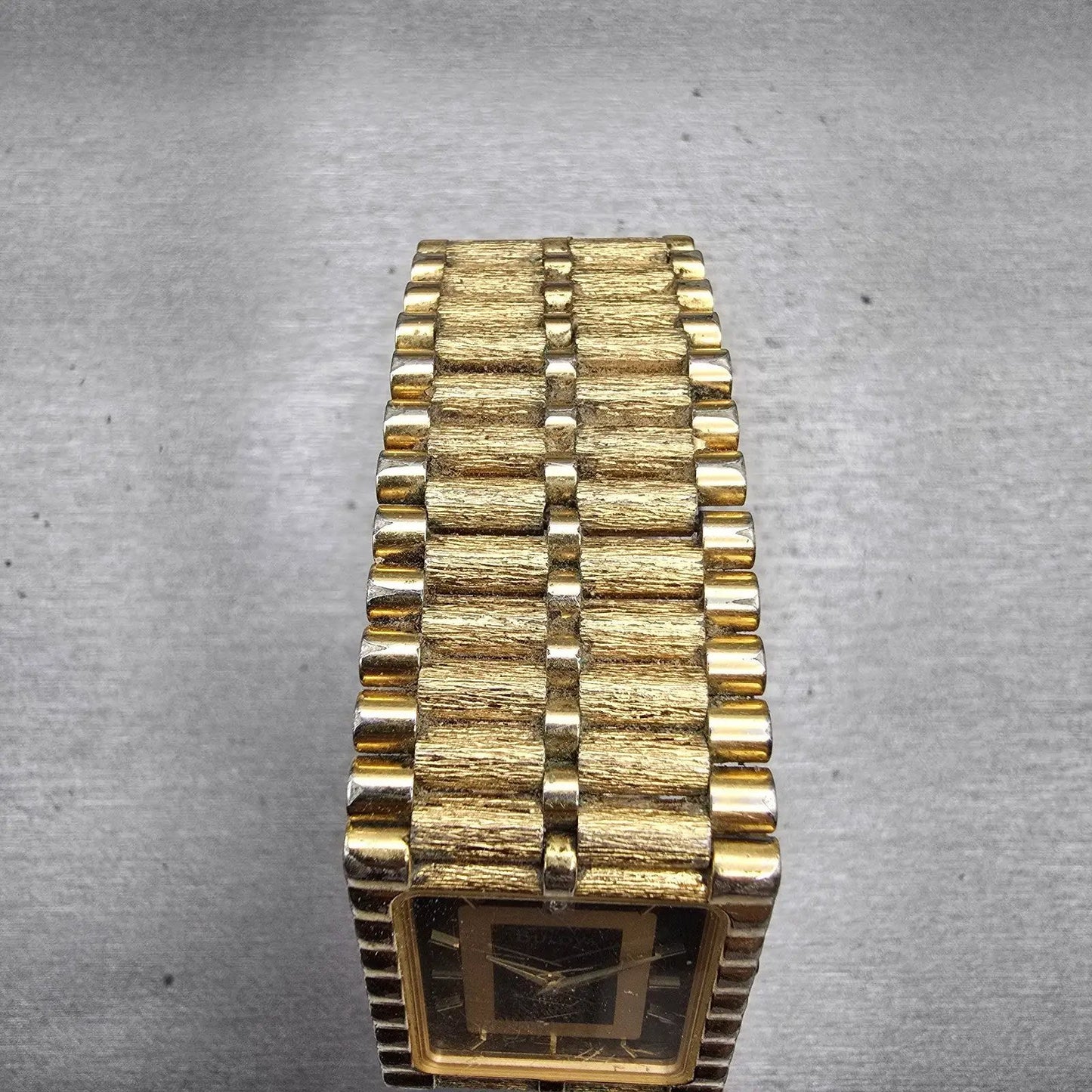 Bulova Watch Men 25mm Black Dial Gold Tone Diamond Rectangle 92M51 New Battery4