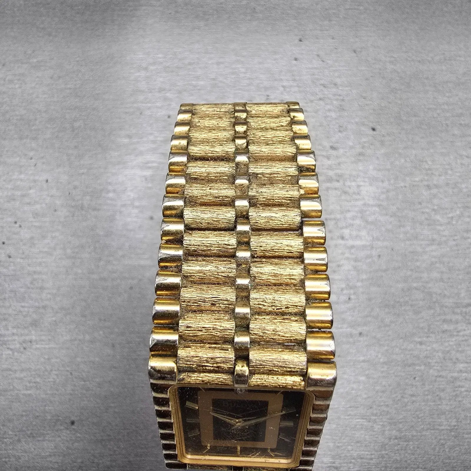 Bulova Watch Men 25mm Black Dial Gold Tone Diamond Rectangle 92M51 New Battery4