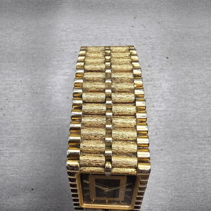 Bulova Watch Men 25mm Black Dial Gold Tone Diamond Rectangle 92M51 New Battery4