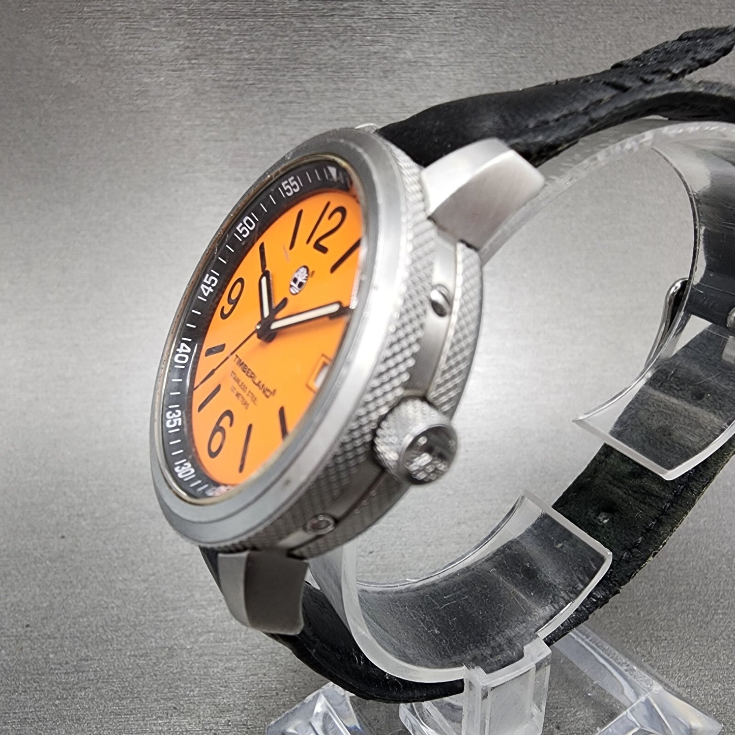 Timberland Dive Watch Men 36mm Orange Dial Steel Date Round YBAL1 New Battery2