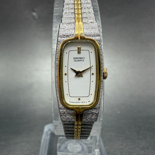 Seiko Tank Watch Women 13mm Gold Dial Gold Tone Rectangle 2E20-6319 New Battery40