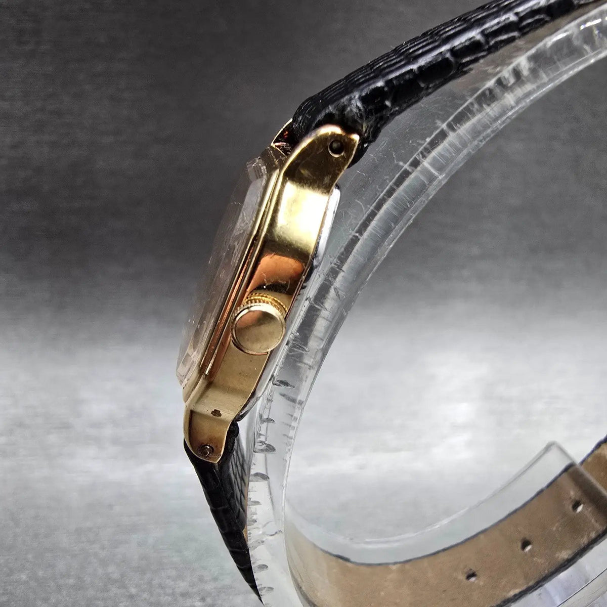 Seiko Watch Women 16mm Gold Dial Gold Tone Rectangle 2C20-5769 New Battery VTG E2