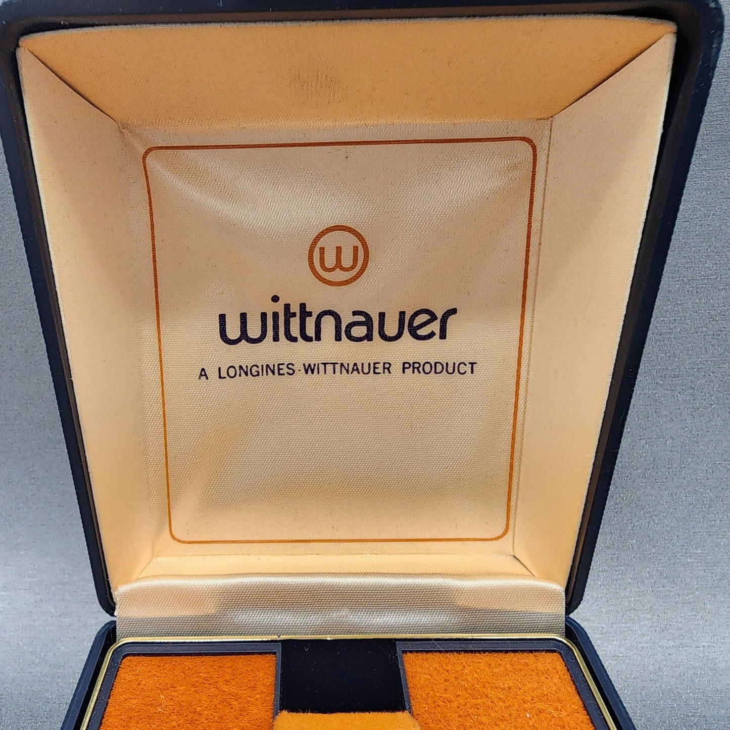 Longines Wittnauer Watch Box Blue Plastic Orange Interior Vintage2