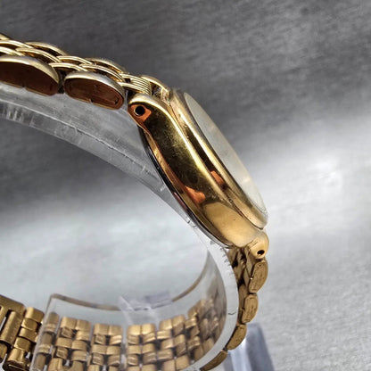 Seiko Watch Women 23mm White Dial Gold Tone Date Round 7N82-0228 New Battery JP93