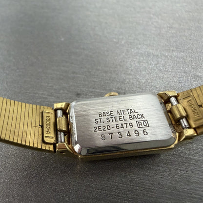 Seiko Tank Watch Women 12mm Black Dial Gold Tone 2E20-6479 New Battery VTG ABC9