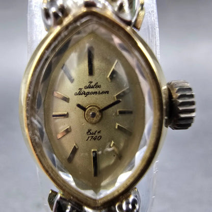 Jules Jurgenson Watch Women 14mm Champagne Dial Gold Oval Gem Set Bezel Manual1