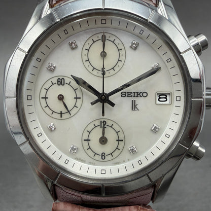 Seiko Lukia Chronograph Watch Women 35mm MOP dial Steel Date 7T92-0BV0 New Bat1