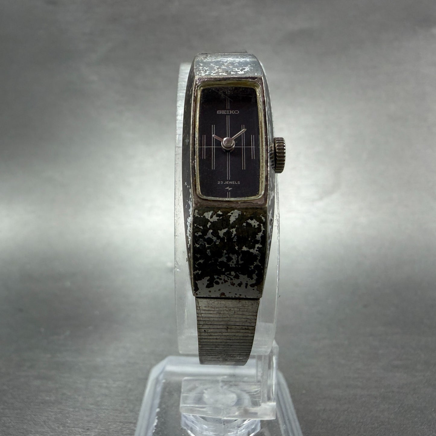 Seiko Tank Watch Women 13mm Black Dial Silver Tone Manual 1520-3580 Runs Vintage5