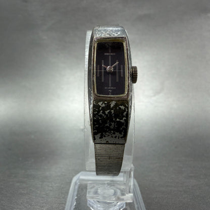 Seiko Tank Watch Women 13mm Black Dial Silver Tone Manual 1520-3580 Runs Vintage5