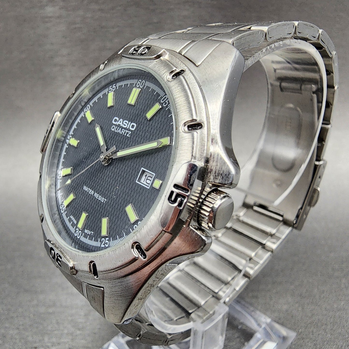 Casio MTP1244 Dive Watch Men 41mm Black Dial Silver Tone Date Round New Battery2