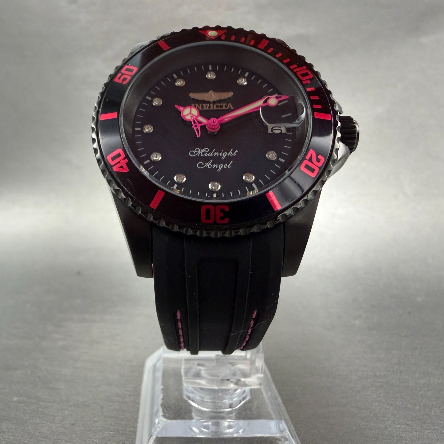 Invicta Midnight Angel Dive Watch Women 40mm MOP Dial Black Tone Date 23684 Runs5