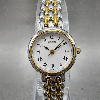 Seiko Watch Women 20mm White Dial Two Tone Round 1f210a30 New Battery0