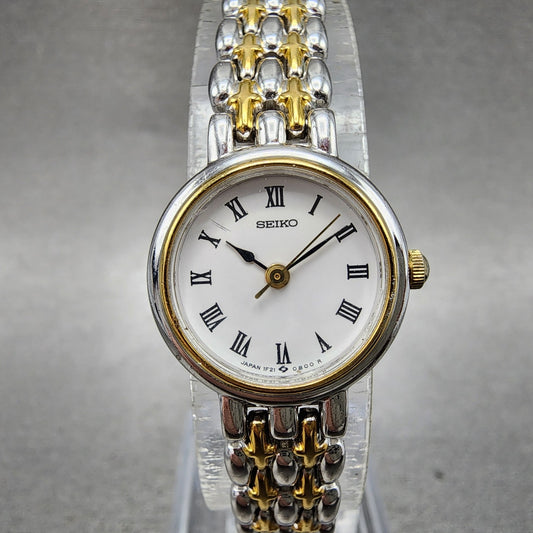 Seiko Watch Women 20mm White Dial Two Tone Round 1f210a30 New Battery0
