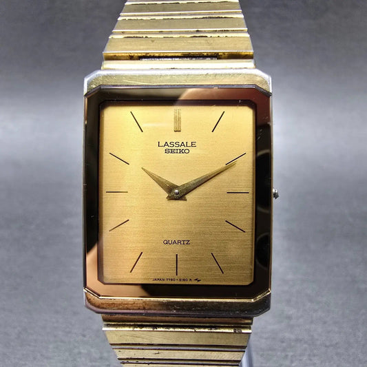 Seiko Lassale Tank Watch Men 24mm Champagne Dial Two Tone 7750-507H PARTS VTG0