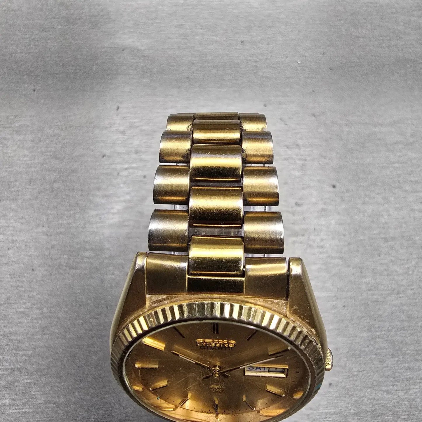 Seiko President Watch Men 36mm Gold Dial Gold Tone Daydate 5Y23-8A69 New Battery4