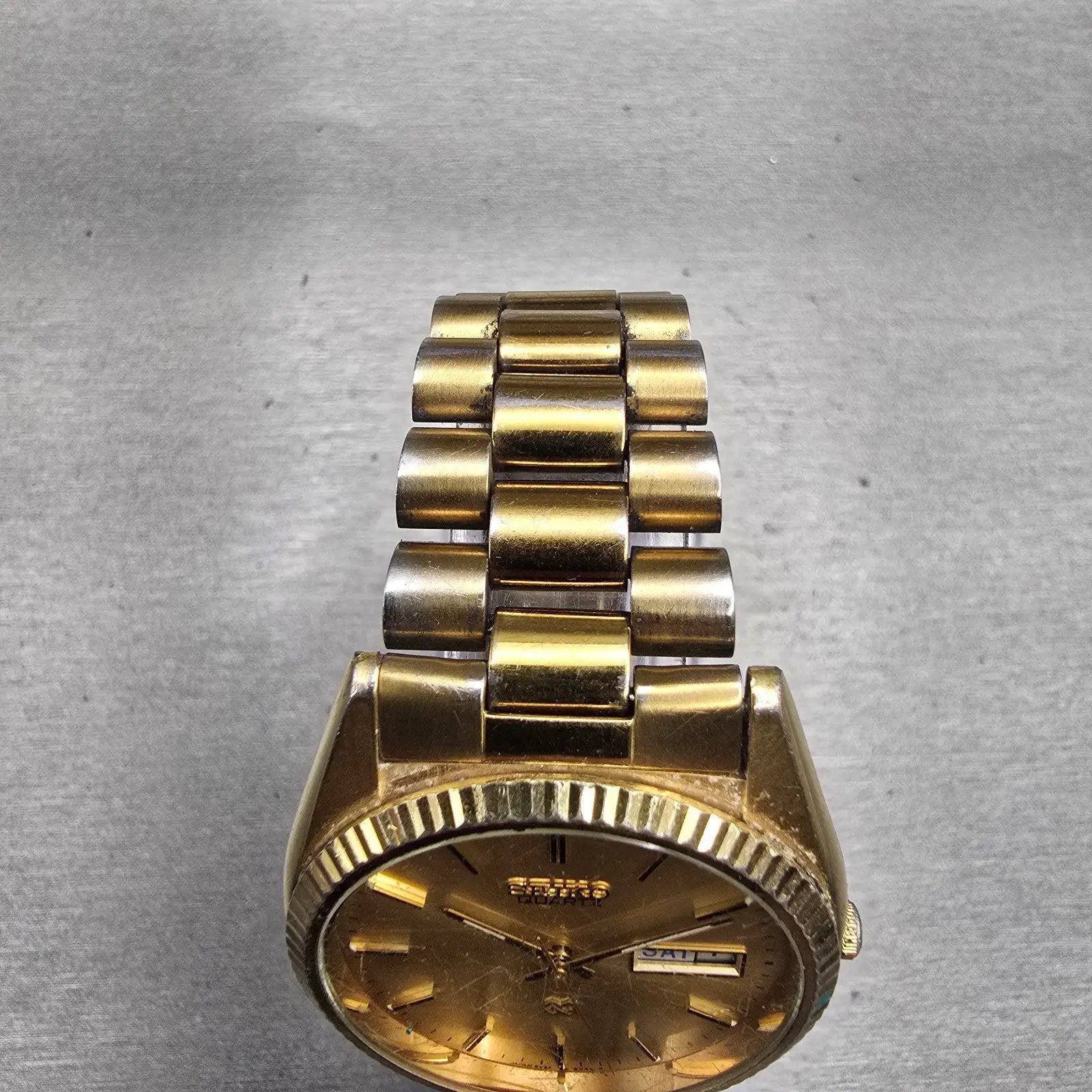 Seiko President Watch Men 36mm Gold Dial Gold Tone Daydate 5Y23-8A69 New Battery4