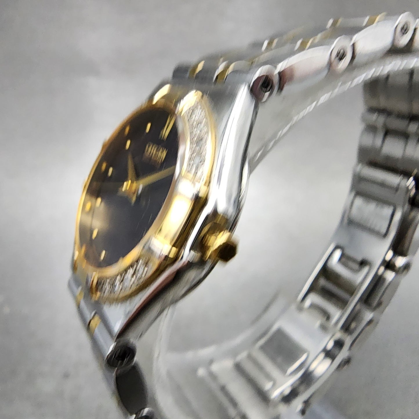 Citizen EcoDrive Watch Women 25mm Black Dial Two Tone Diamond Bezel Runs2