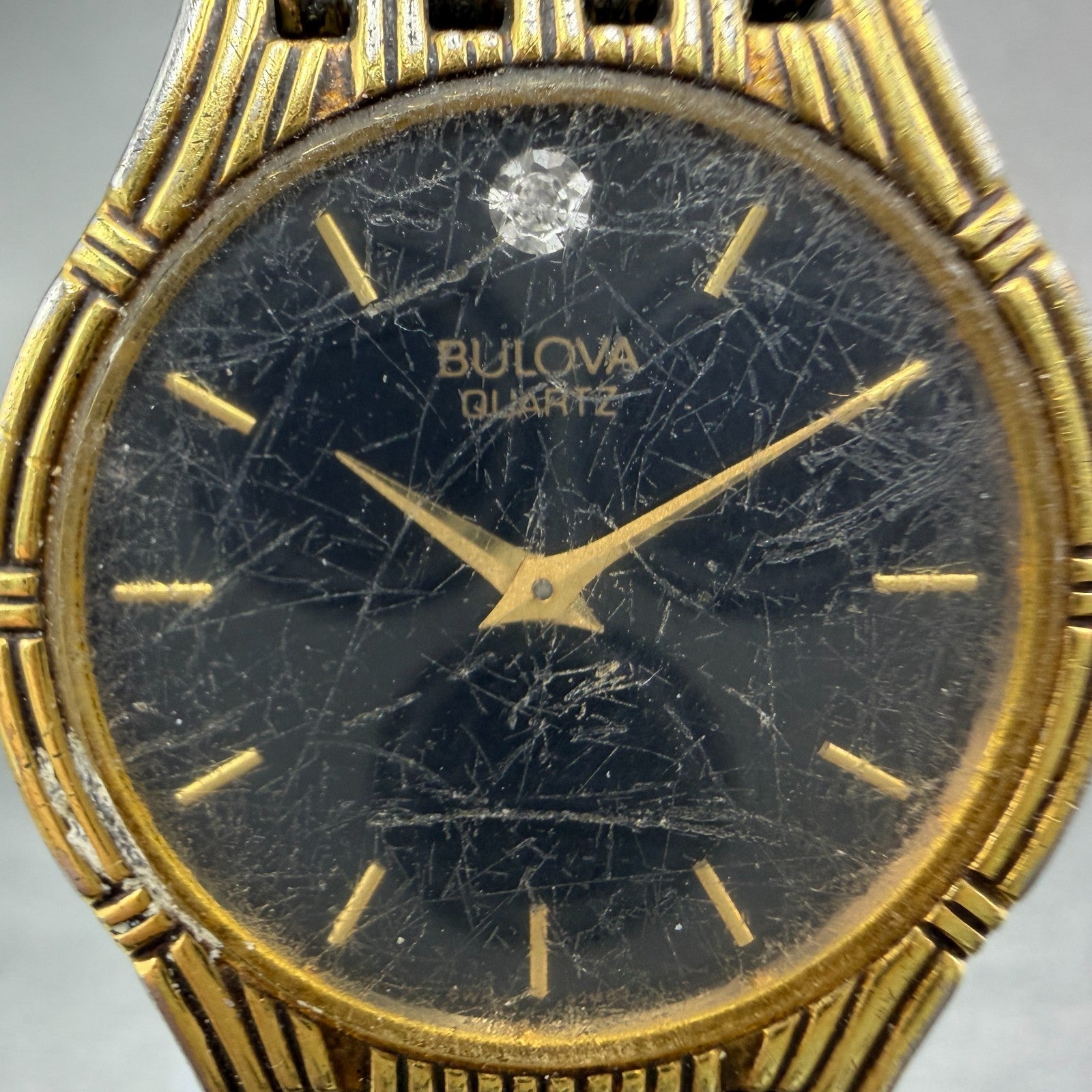 Bulova Watch Men 30mm Black Dial Gold Tone Round 92M83 ETA 976.001 PARTS2
