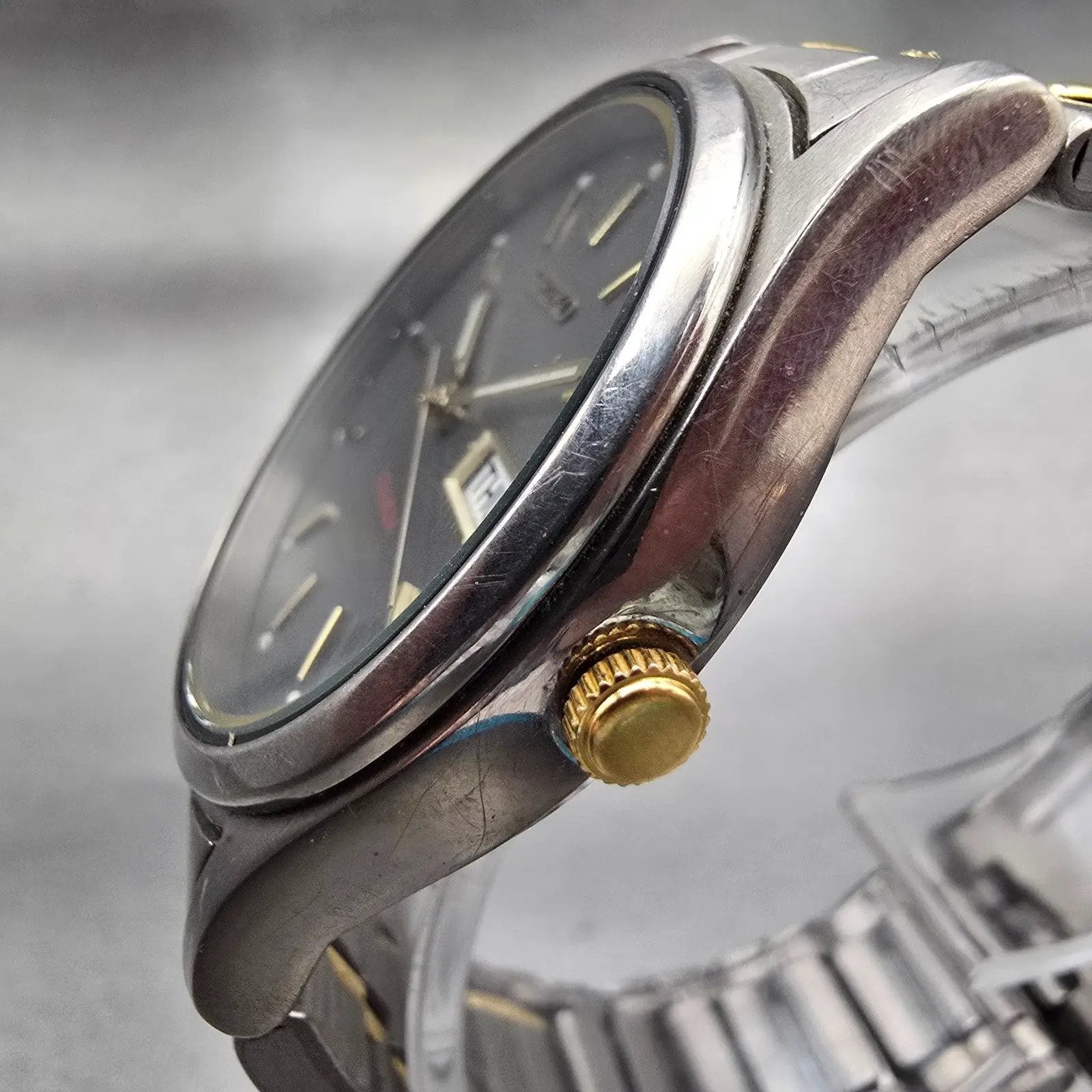 Seiko Titanium Watch Men 36mm Gray Dial Daydate Round 7N43-9069 New Battery VTG2