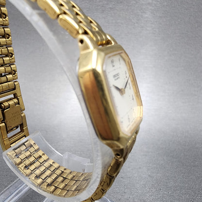 Seiko Tank Watch Women 17mm Cream Dial Gold Tone Rectangle V4005608 New Battery3