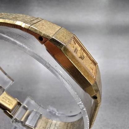 Seiko Watch Women 12mm Gold Dial Gold Tone Rectangle 1320-5049 New Battery VTG3