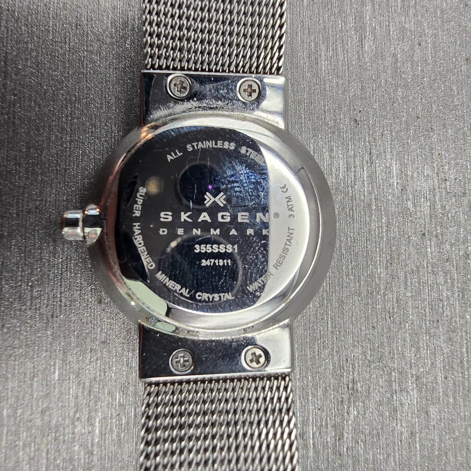 Skagen Watch Women 26mm Silver Dial Silver Tone Date Round  355SSS1 New Battery10