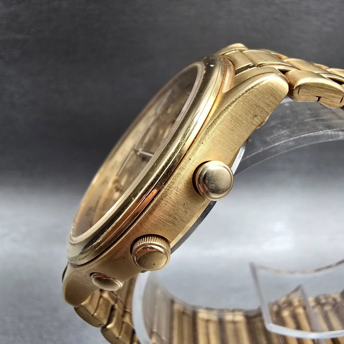 Seiko World Timer Watch Men 38mm Gold Dial Chrono Alarm Date 5T52-6A28 New Batt2