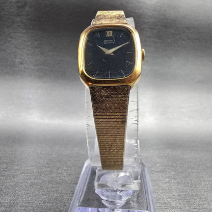 Seiko Watch Women 17mm Black Dial Gold Tone Rectangle 1400-8149 New Battery JP235
