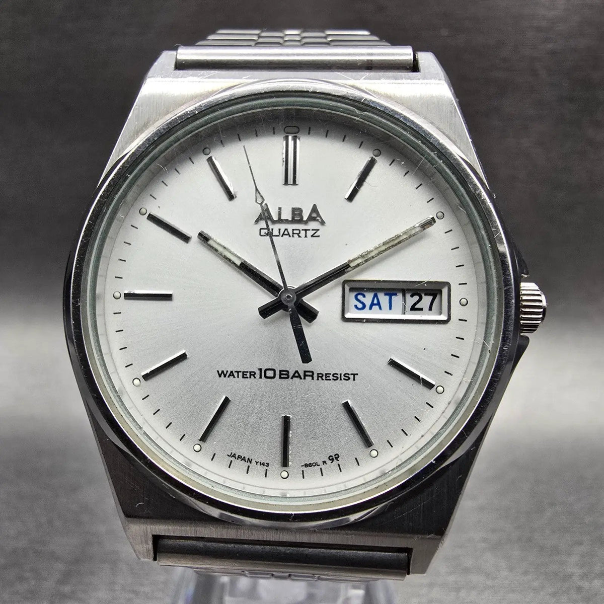 Seiko Alba Watch Men 35mm Silver Dial Silver Tone Daydate Y143-8280 New Battery1