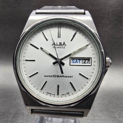 Seiko Alba Watch Men 35mm Silver Dial Silver Tone Daydate Y143-8280 New Battery1