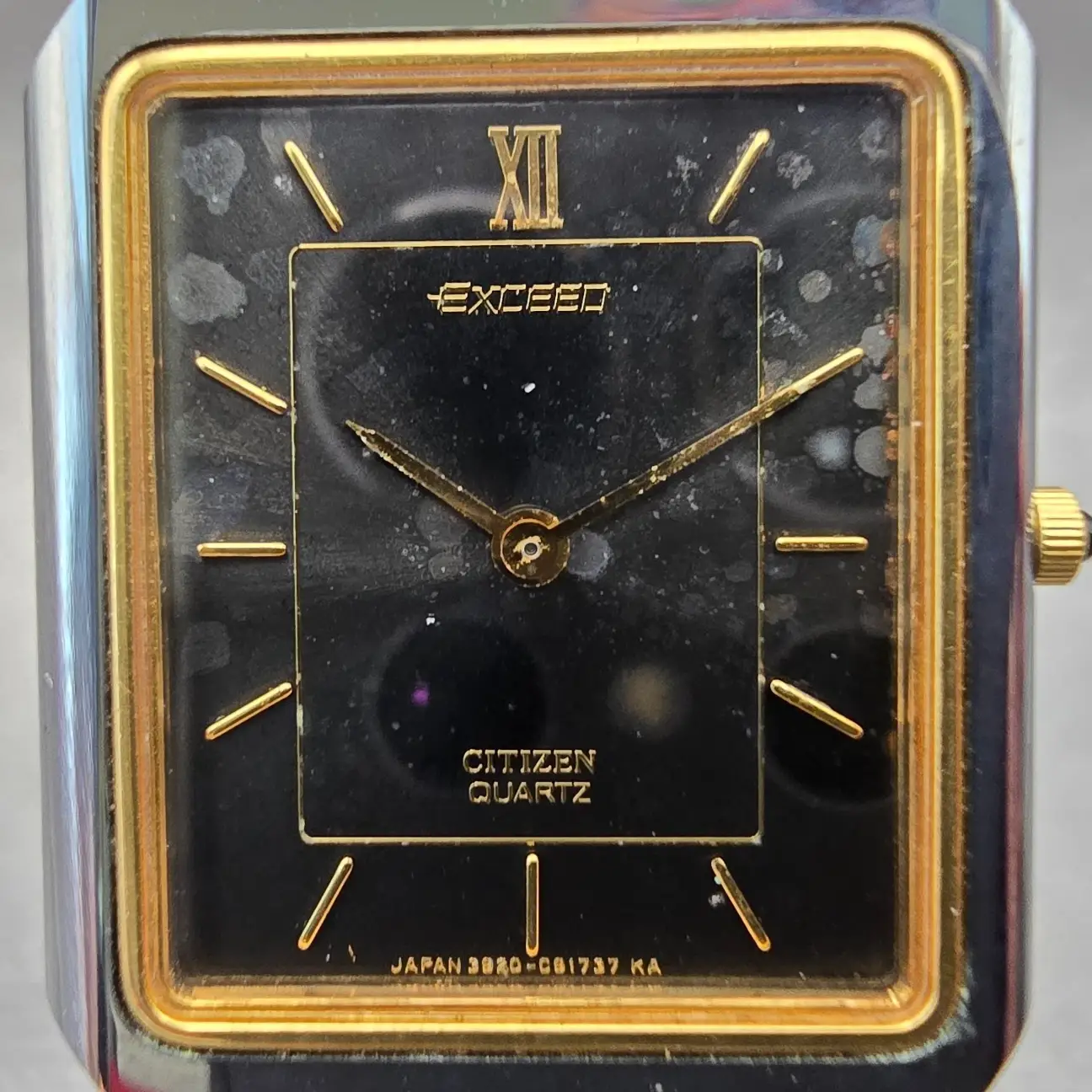 Citizen Exceed Watch Men 25mm Black Dial Two Tone Rectangle 3920-C90563 New Batt1