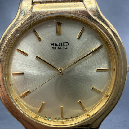 Seiko Watch Men 34mm Champagne Dial Gold Tone Round Vintage V701-6K69 PARTS2