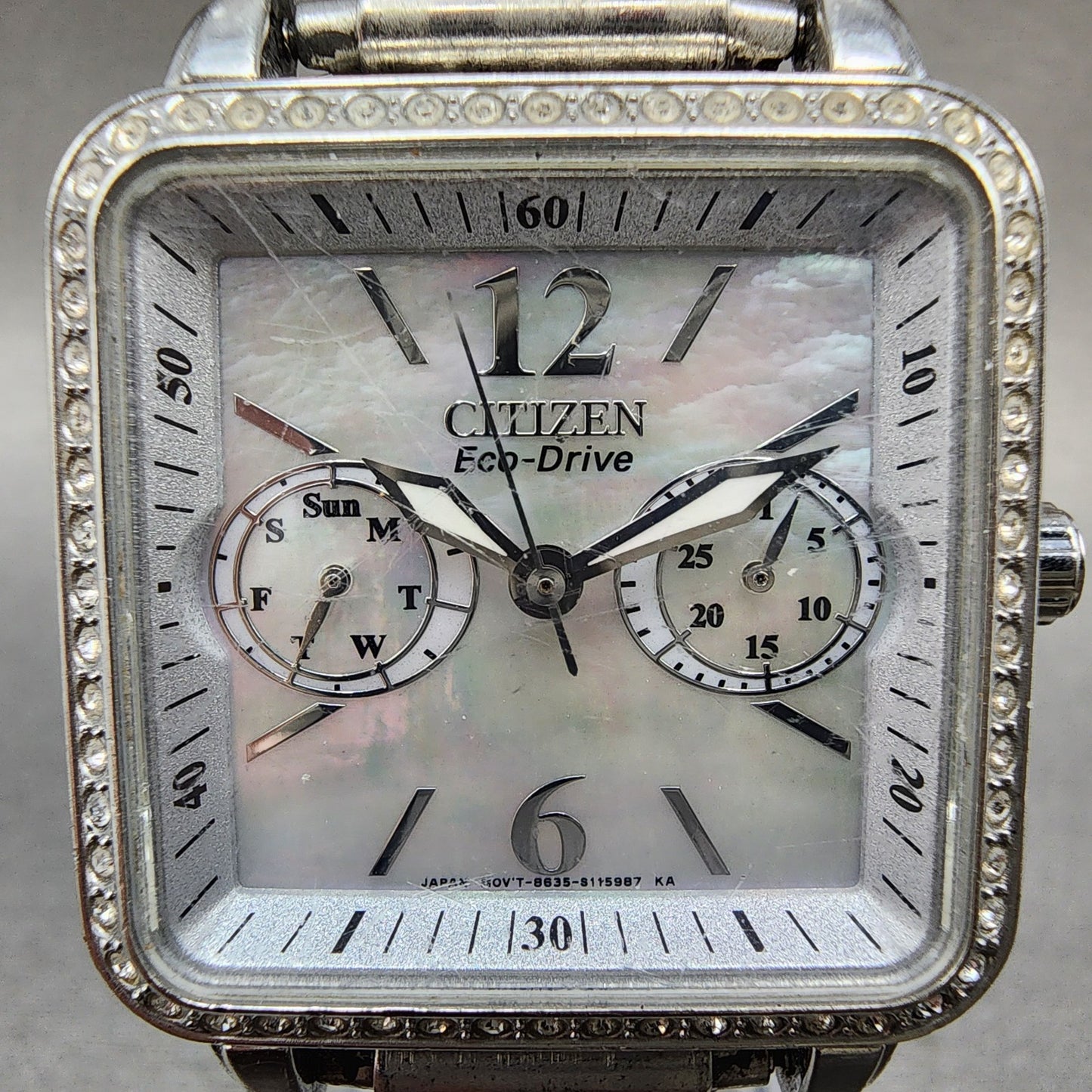 Citizen EcoDrive Tank Watch Women 32mm MOP Dial Silver Tone Daydate Runs1