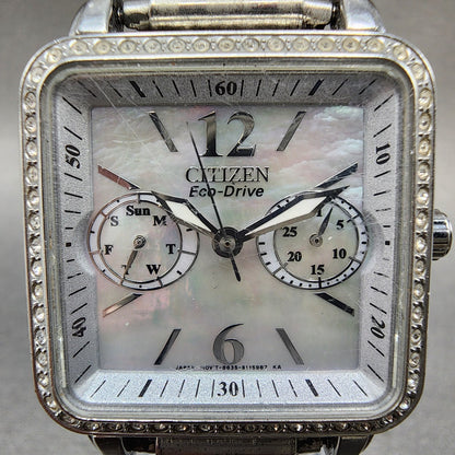 Citizen EcoDrive Tank Watch Women 32mm MOP Dial Silver Tone Daydate Runs1