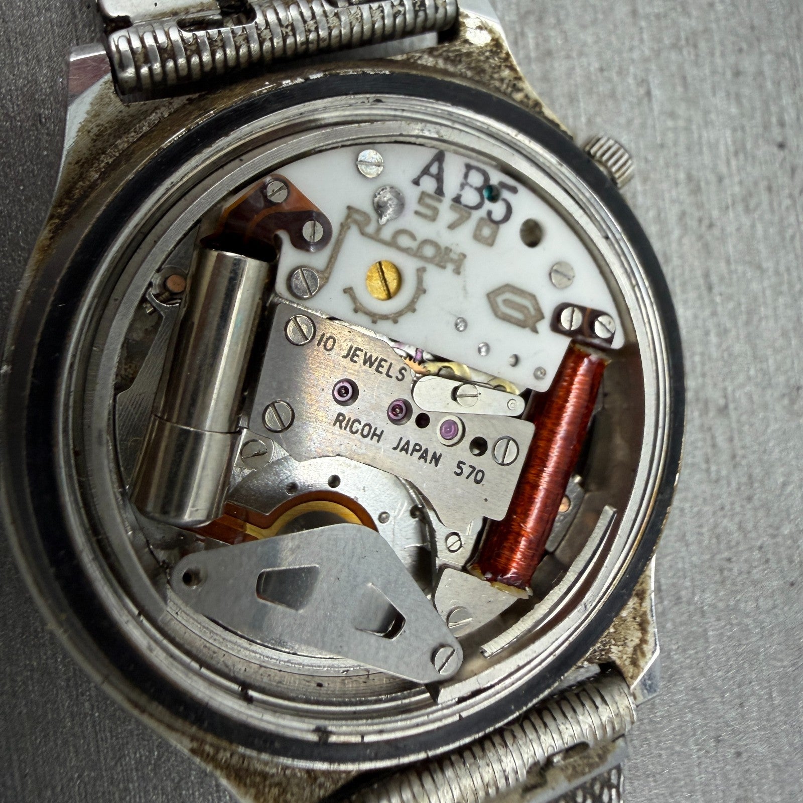Ricoh Riquartz Watch Men Brown Dial Silver Tone Round 572008 VTG PARTS12