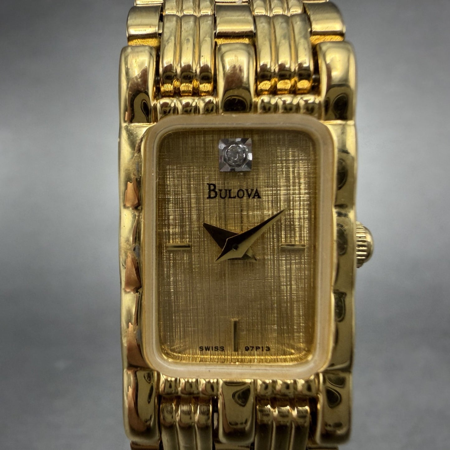 Bulova Tank Watch Women 14mm Champagne Dial Gold Tone 97P13 New Battery ABC1