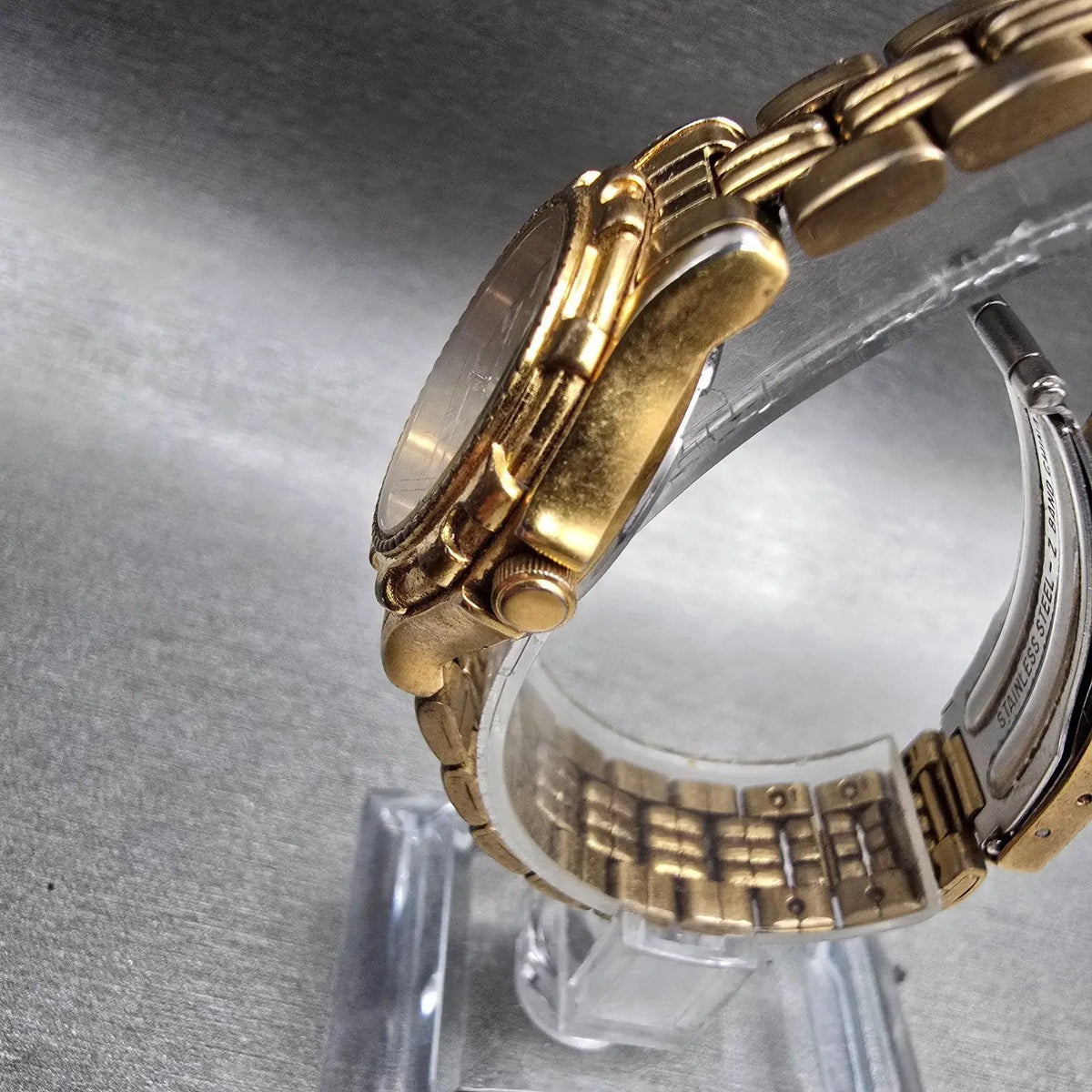 Seiko Sports 50 Watch Women 26mm Gold Dial Gold Tone Date 7N82-0271 New Battery2