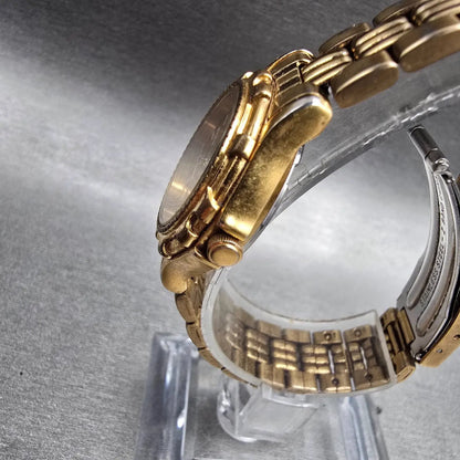 Seiko Sports 50 Watch Women 26mm Gold Dial Gold Tone Date 7N82-0271 New Battery2